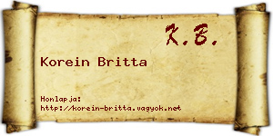 Korein Britta névjegykártya